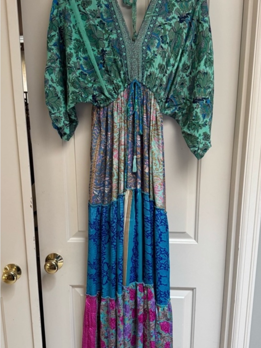 Karma Highway Bohemian V-Neck Tiered Maxi Dress in Teal & Blue - Picture 3 of 3